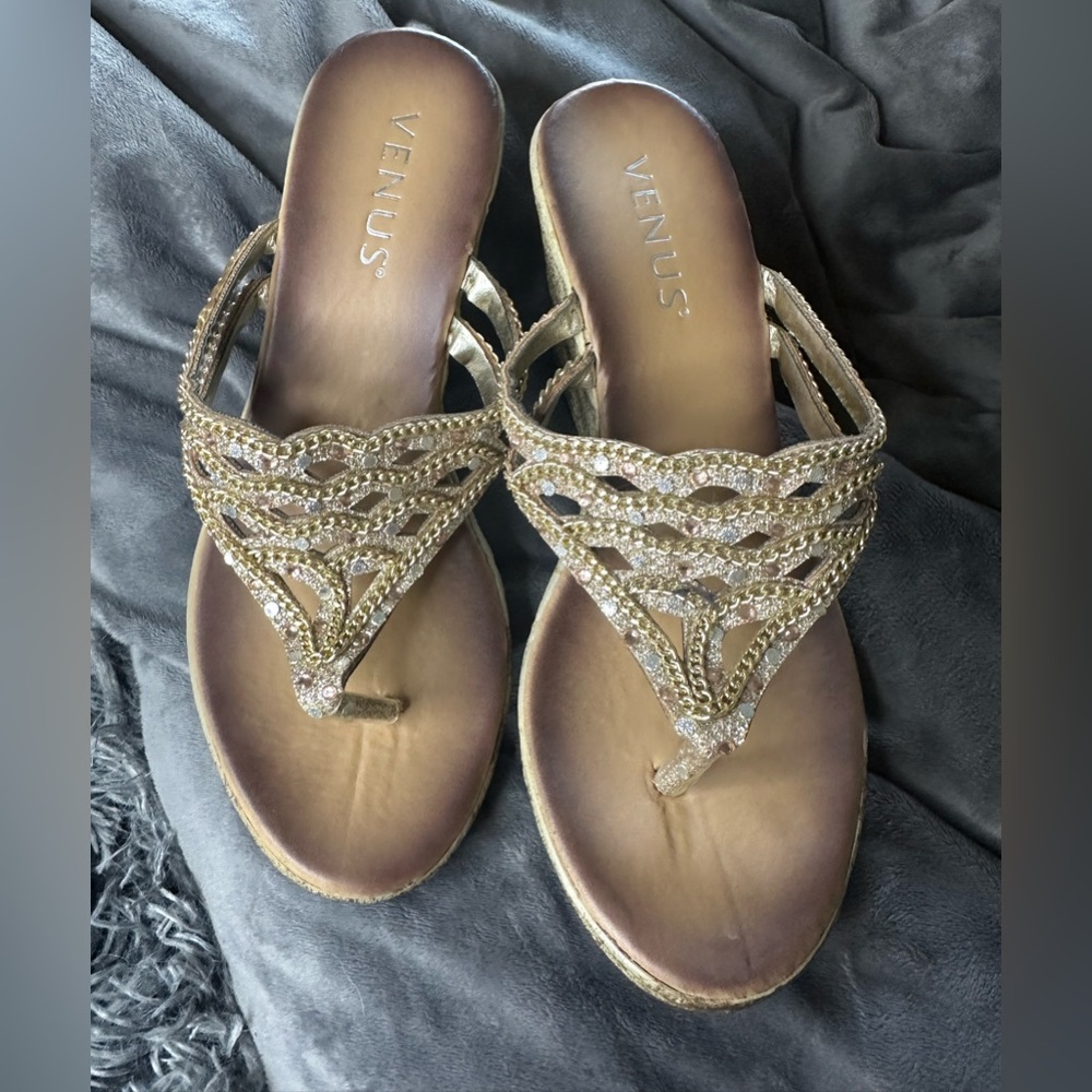 Venus sparkly thong wedge sandals, never worn